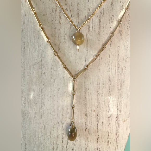Natural Agate Stones Polished teardrop Pendant & Gold plated layered necklace - Picture 6 of 6